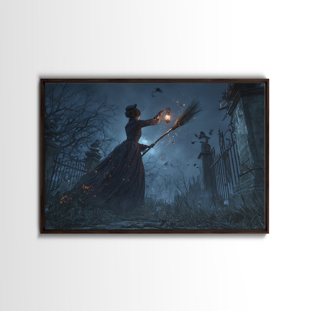 The Witch'S Broom, Landscape Wall Art, Dark Halloween Decor, Canvas Print, Halloween Wall Decor, Gothic Home Decor, Collectible Wall Decor