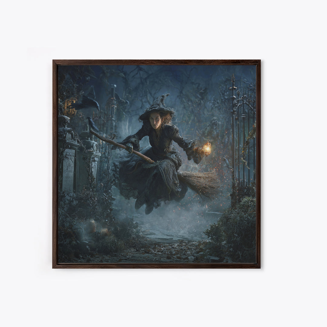The Witch'S Broom, Square Wall Art, Dark Halloween Decor, Canvas Print, Halloween Wall Decor, Gothic Home Decor, Seasonal Home Decor