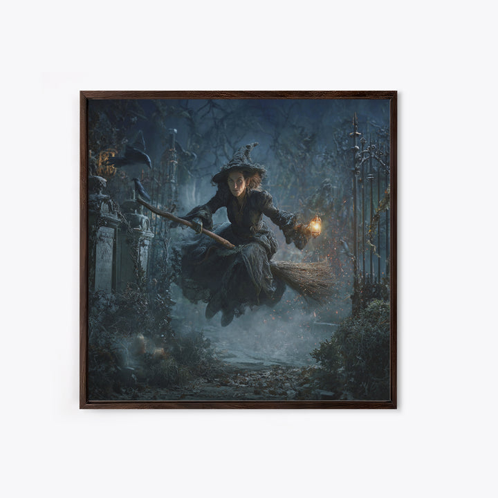 The Witch'S Broom, Square Wall Art, Dark Halloween Decor, Canvas Print, Halloween Wall Decor, Gothic Home Decor, Seasonal Home Decor