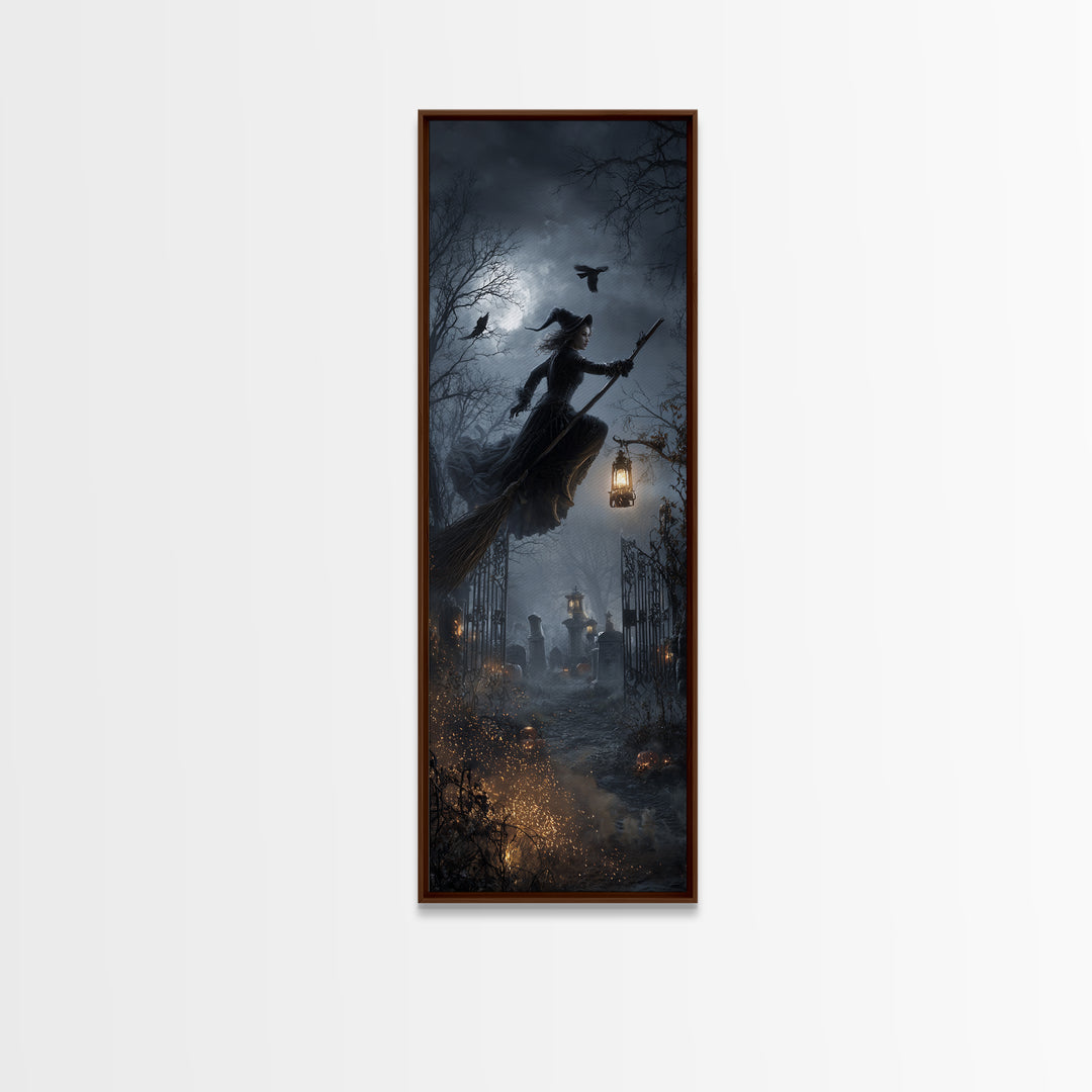 The Witch'S Broom, Tall Narrow Wall Art, Spooky Home Decor, Canvas Print, Halloween Wall Decor, Gothic Home Decor, Spooky Wall Decor