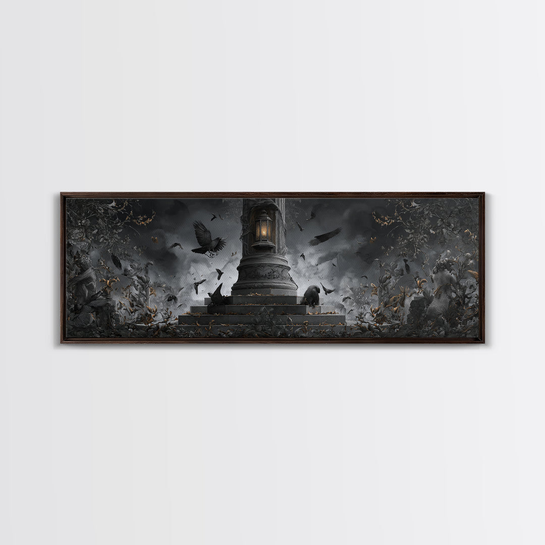 The Bone-Handled Lantern, Extra Wide Wall Art, Macabre Wall Art, Framed Canvas Print, Halloween Wall Decor, Gothic Home Decor