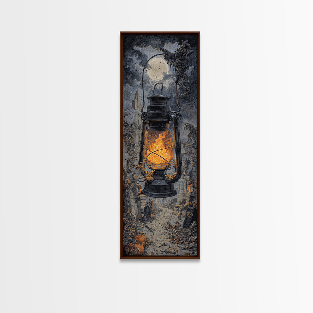 The Bone-Handled Lantern, Tall Narrow Wall Art, Spooky Home Decor, Canvas Print, Halloween Wall Decor, Gothic Home Decor, Halloween Decor
