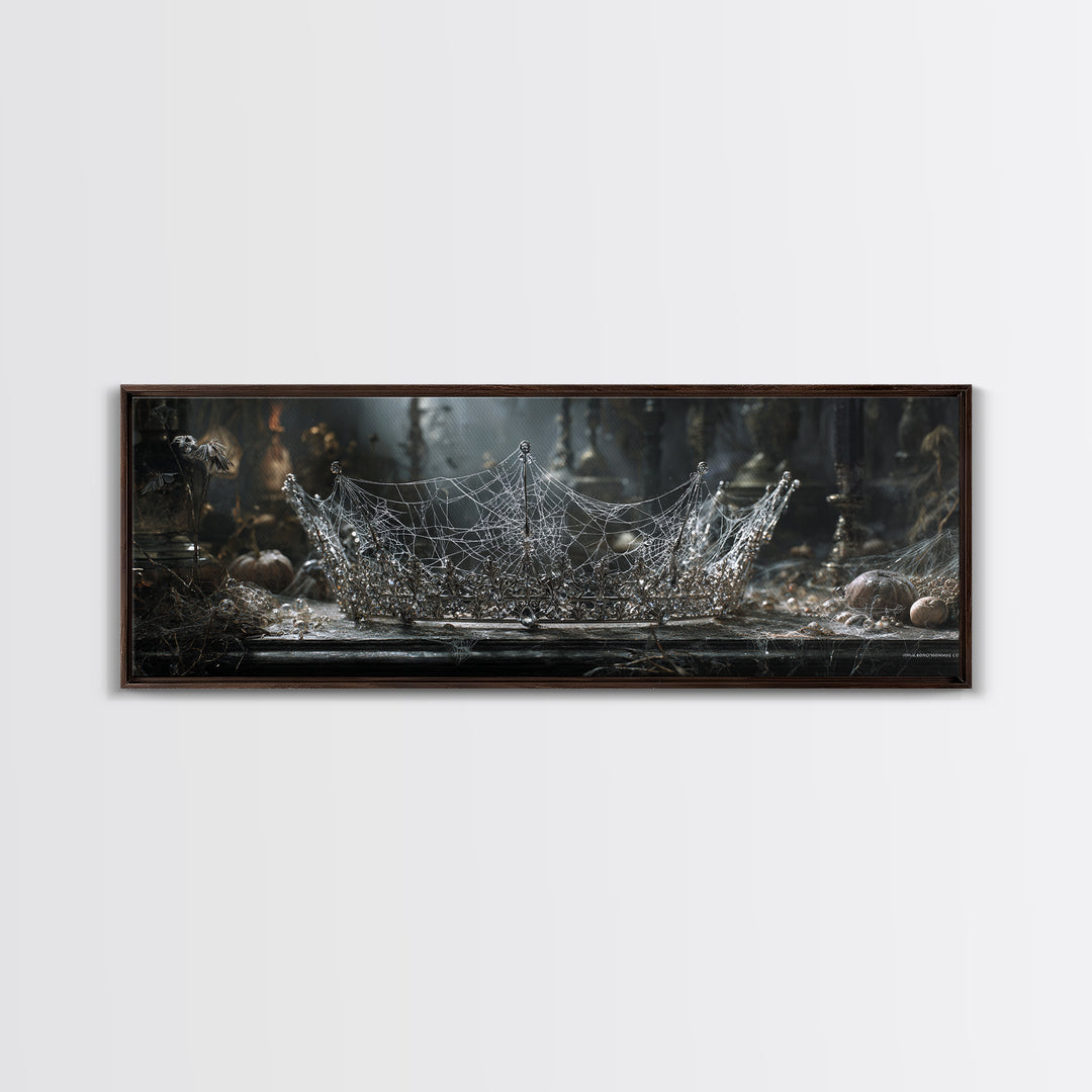 The Spiderweb Crown, Extra Wide Wall Art, Macabre Wall Art, Framed Canvas Print, Halloween Wall Decor, Gothic Home Decor