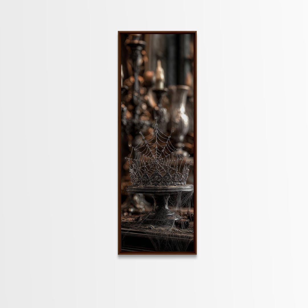 The Spiderweb Crown, Tall Narrow Wall Art, Dark Halloween Decor, Canvas Print, Halloween Wall Decor, Gothic Home Decor, Halloween Wall Art