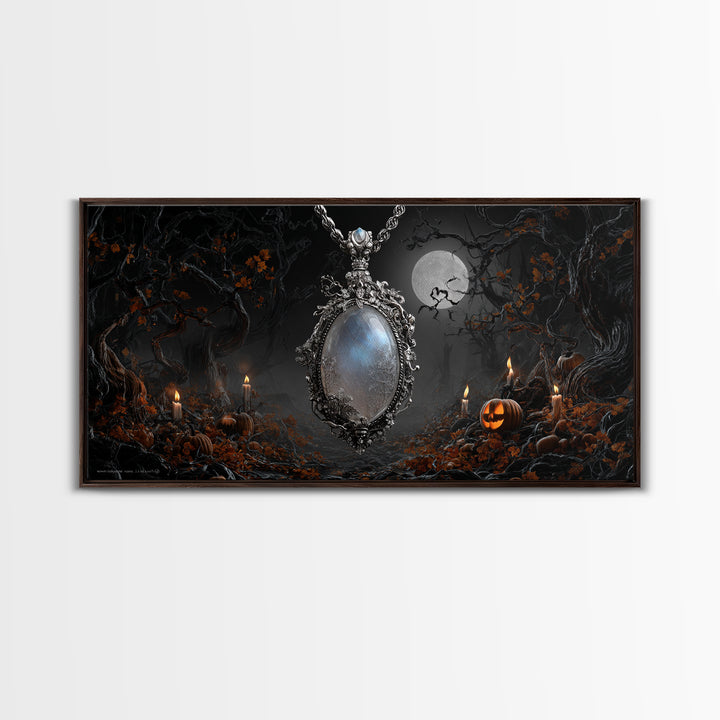 The Moonstone Amulet, Wide Panoramic Art, Dark Halloween Decor, Canvas Print, Halloween Wall Decor, Gothic Home Decor, Horror Wall Art
