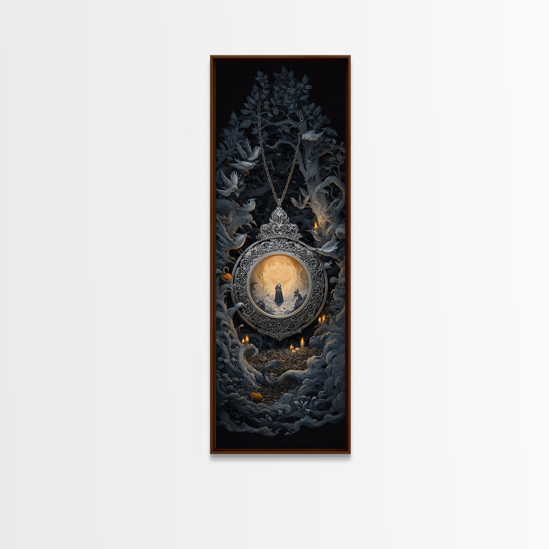 The Moonstone Amulet, Tall Narrow Wall Art, Macabre Wall Art, Framed Canvas Print, Halloween Wall Decor, Gothic Home Decor, Halloween Decor