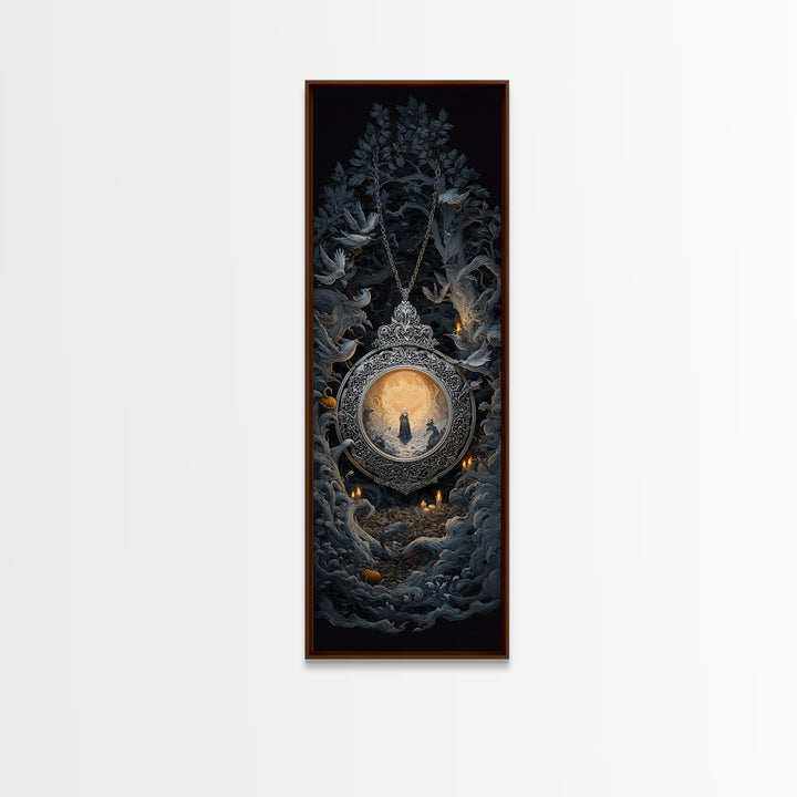 The Moonstone Amulet, Tall Narrow Wall Art, Macabre Wall Art, Framed Canvas Print, Halloween Wall Decor, Gothic Home Decor, Halloween Decor