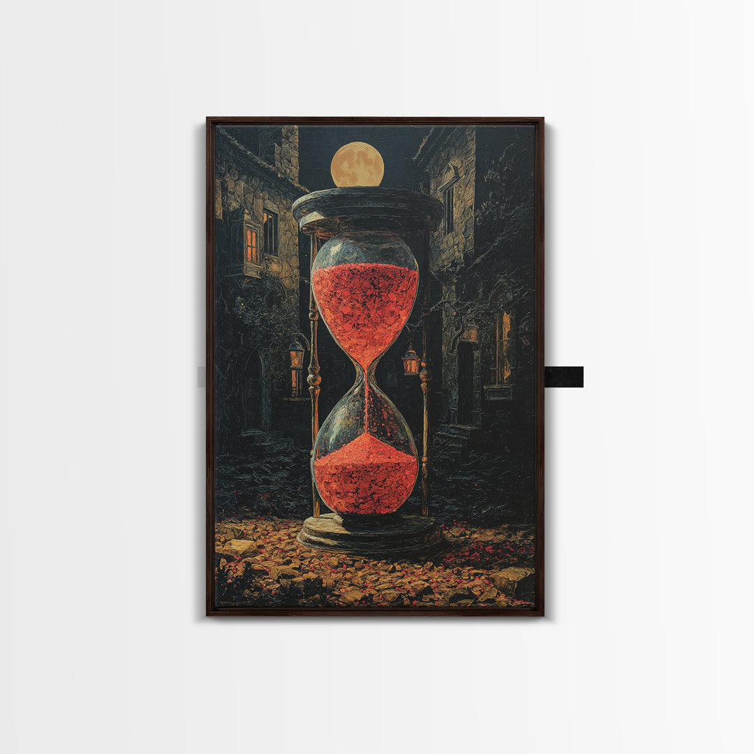 The Crimson Hourglass, Vertical Wall Art, Haunted Gothic Art, Framed Canvas Print, Halloween Wall Decor, Gothic Home Decor