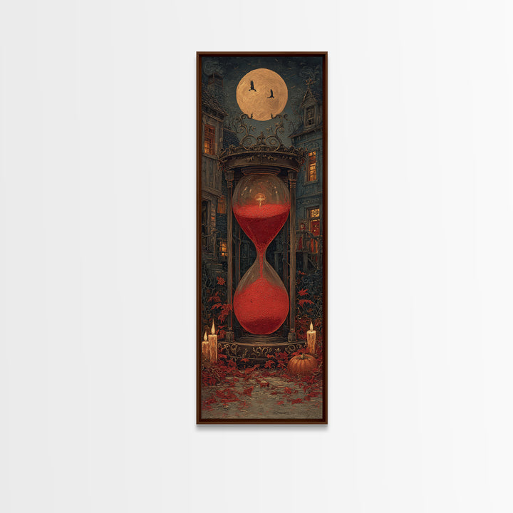 The Crimson Hourglass, Tall Narrow Wall Art, Dark Halloween Decor, Canvas Print, Halloween Wall Decor, Gothic Home Decor, Macabre Wall Art