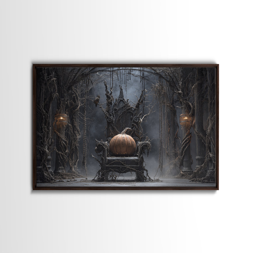 The Jack-O'-Lantern Throne, Landscape Wall Art, Dark Halloween Decor, Canvas Print, Halloween Wall Decor, Gothic Home Decor, Horror Wall Art