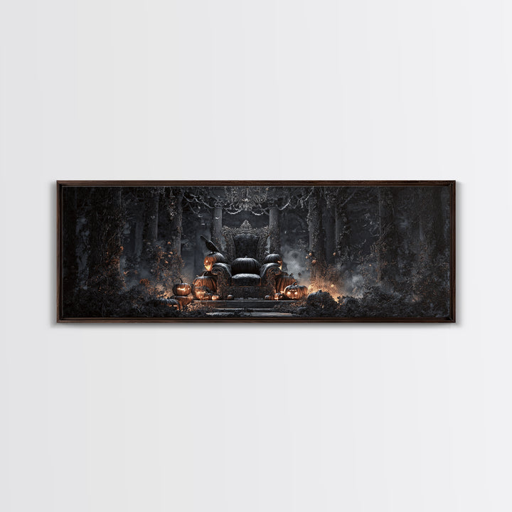 The Jack-O'-Lantern Throne, Extra Wide Wall Art, Dark Halloween Decor, Canvas Print, Halloween Wall Decor, Gothic Home Decor