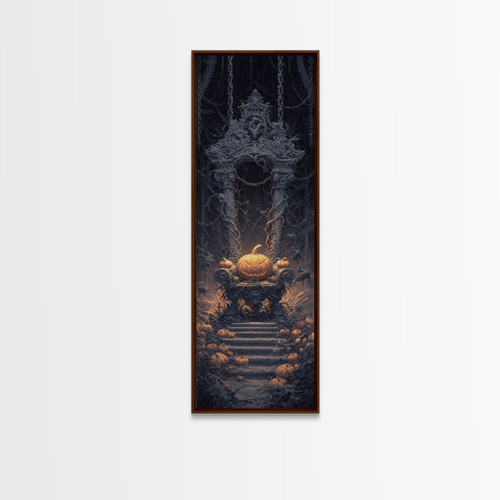 The Jack-O'-Lantern Throne, Tall Narrow Wall Art, Spooky Home Decor, Canvas Print, Halloween Wall Decor, Gothic Home Decor