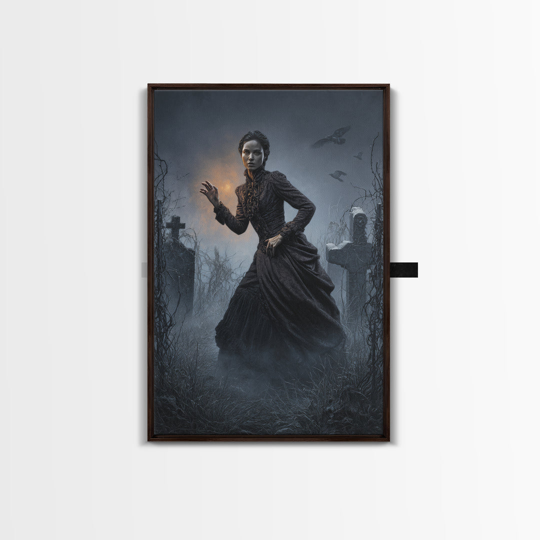The Haunted Portrait, Vertical Wall Art, Macabre Wall Art, Framed Canvas Print, Halloween Wall Decor, Gothic Home Decor, Spooky Wall Decor
