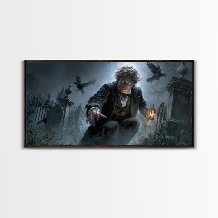 The Haunted Portrait, Wide Panoramic Art, Spooky Home Decor, Canvas Print, Halloween Wall Decor, Gothic Home Decor, Halloween Wall Art