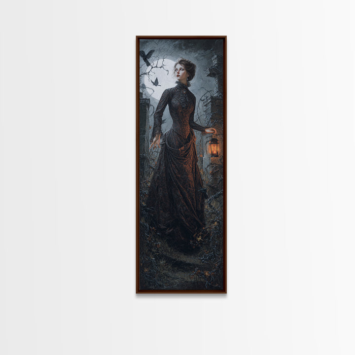 The Haunted Portrait, Tall Narrow Wall Art, Haunted Gothic Art, Framed Canvas Print, Halloween Wall Decor, Gothic Home Decor