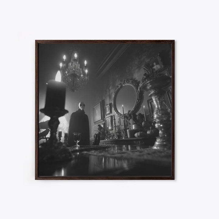 Monochrome Gothic Halloween, Square Wall Art, Macabre Wall Art, Framed Canvas Print, Halloween Wall Decor, Gothic Home Decor