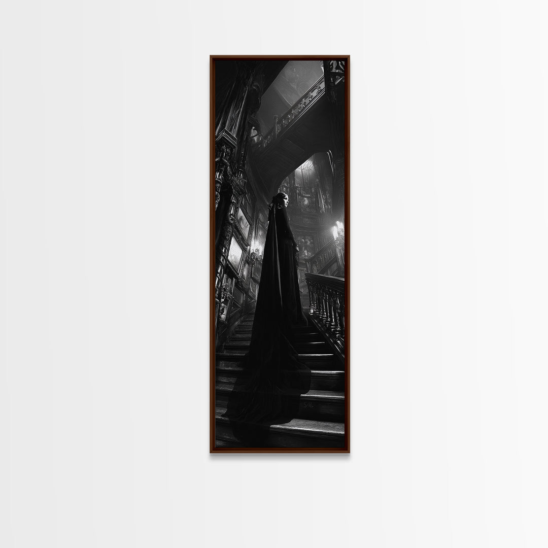 Monochrome Gothic Halloween, Tall Narrow Wall Art, Haunted Gothic Art, Framed Canvas Print, Halloween Wall Decor, Gothic Home Decor