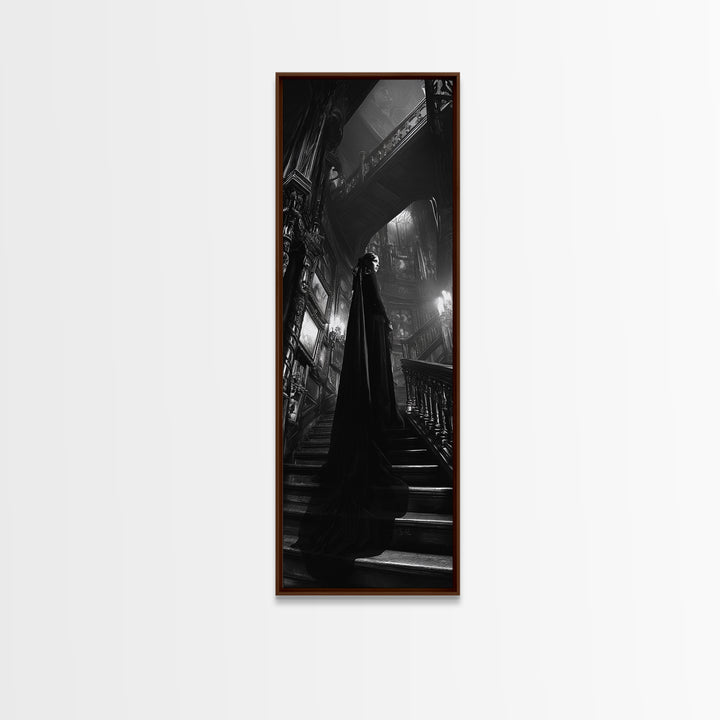 Monochrome Gothic Halloween, Tall Narrow Wall Art, Haunted Gothic Art, Framed Canvas Print, Halloween Wall Decor, Gothic Home Decor