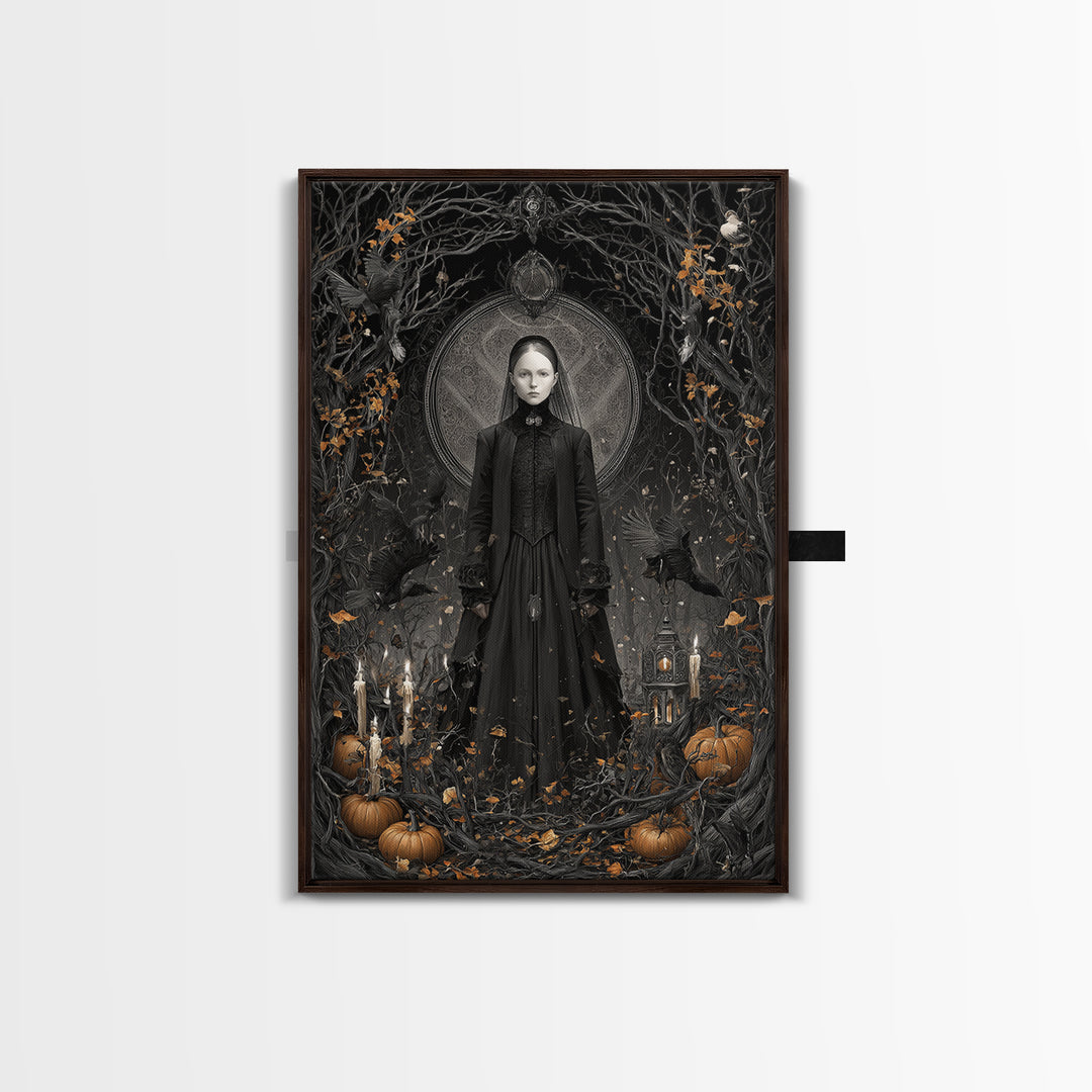 Victorian Mourning Halloween, Vertical Wall Art, Macabre Wall Art, Framed Canvas Print, Halloween Wall Decor, Gothic Home Decor