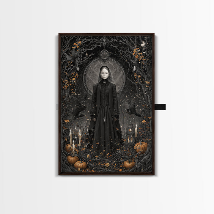 Victorian Mourning Halloween, Vertical Wall Art, Macabre Wall Art, Framed Canvas Print, Halloween Wall Decor, Gothic Home Decor