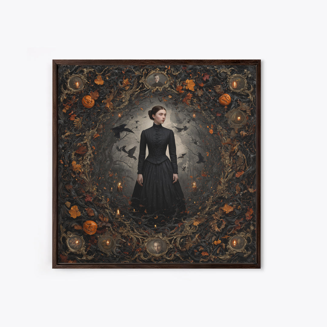 Victorian Mourning Halloween, Square Wall Art, Haunted Gothic Art, Framed Canvas Print, Halloween Wall Decor, Gothic Home Decor
