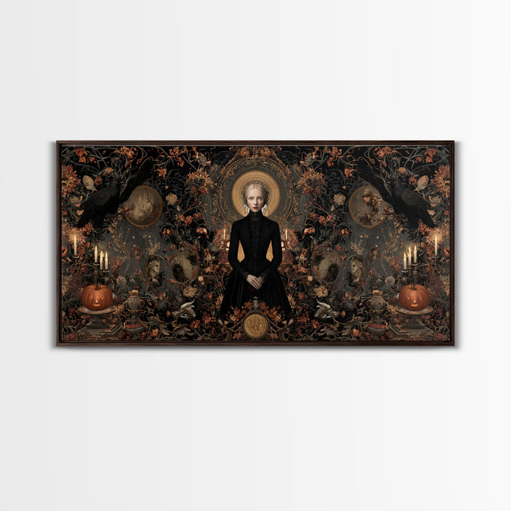 Victorian Mourning Halloween, Wide Panoramic Art, Haunted Gothic Art, Framed Canvas Print, Halloween Wall Decor, Gothic Home Decor