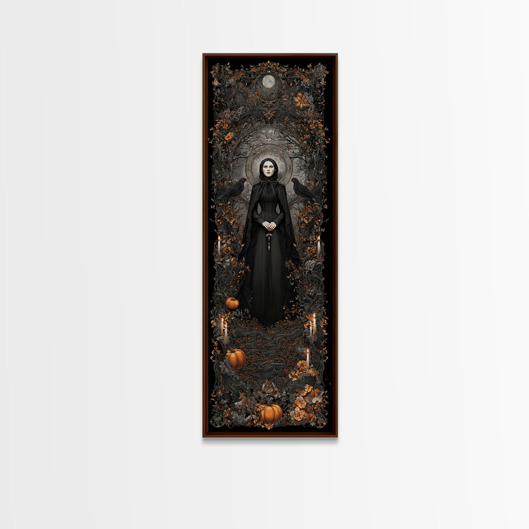 Victorian Mourning Halloween, Tall Narrow Wall Art, Gothic Horror Wall Art, Framed Canvas Print, Halloween Wall Decor, Gothic Home Decor