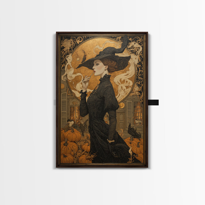 Art Nouveau Witchcraft, Vertical Wall Art, Gothic Horror Wall Art, Framed Canvas Print, Halloween Wall Decor, Gothic Home Decor