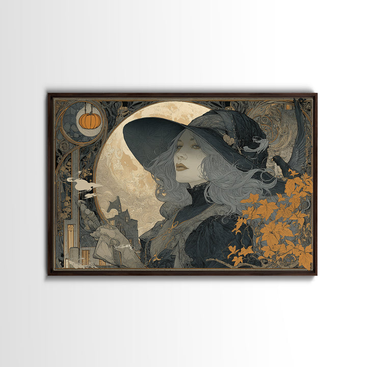 Art Nouveau Witchcraft, Landscape Wall Art, Macabre Wall Art, Framed Canvas Print, Halloween Wall Decor, Gothic Home Decor, Horror Wall Art