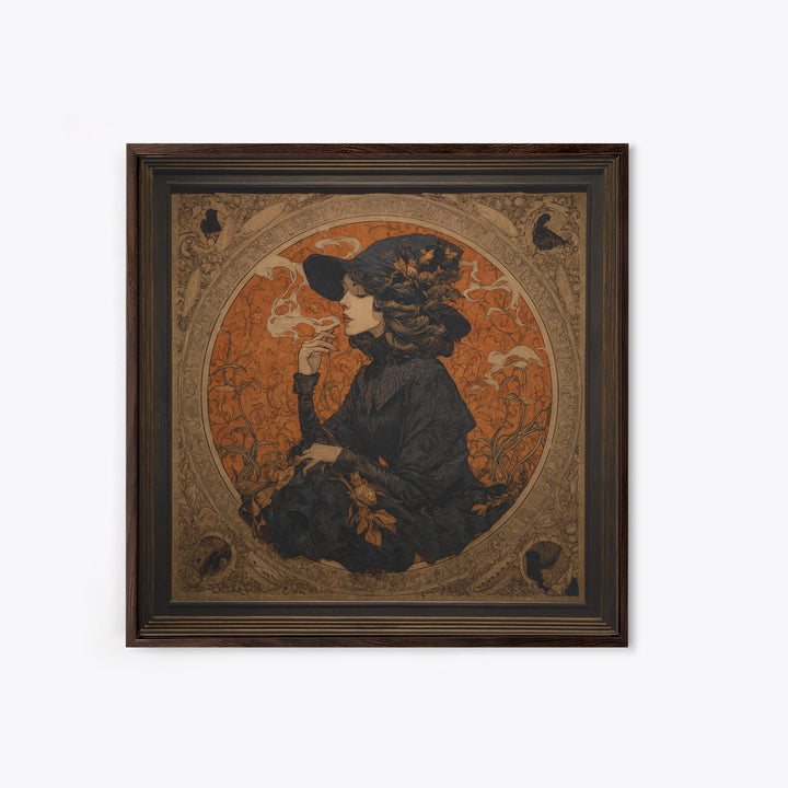 Art Nouveau Witchcraft, Square Wall Art, Dark Fantasy Wall Art, Canvas Print, Halloween Wall Decor, Gothic Home Decor, Dark Fantasy Art