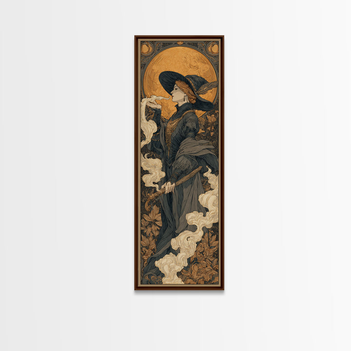 Art Nouveau Witchcraft, Tall Narrow Wall Art, Dark Fantasy Wall Art, Canvas Print, Halloween Wall Decor, Gothic Home Decor, Dark Fantasy Art