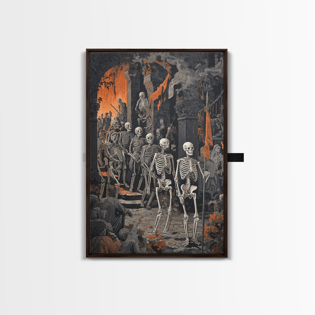 Medieval Danse Macabre, Vertical Wall Art, Macabre Wall Art, Framed Canvas Print, Halloween Wall Decor, Gothic Home Decor, Halloween Decor