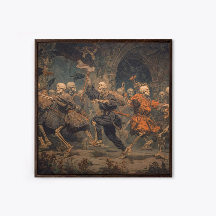 Medieval Danse Macabre, Square Wall Art, Macabre Wall Art, Framed Canvas Print, Halloween Wall Decor, Gothic Home Decor, Spooky Wall Decor