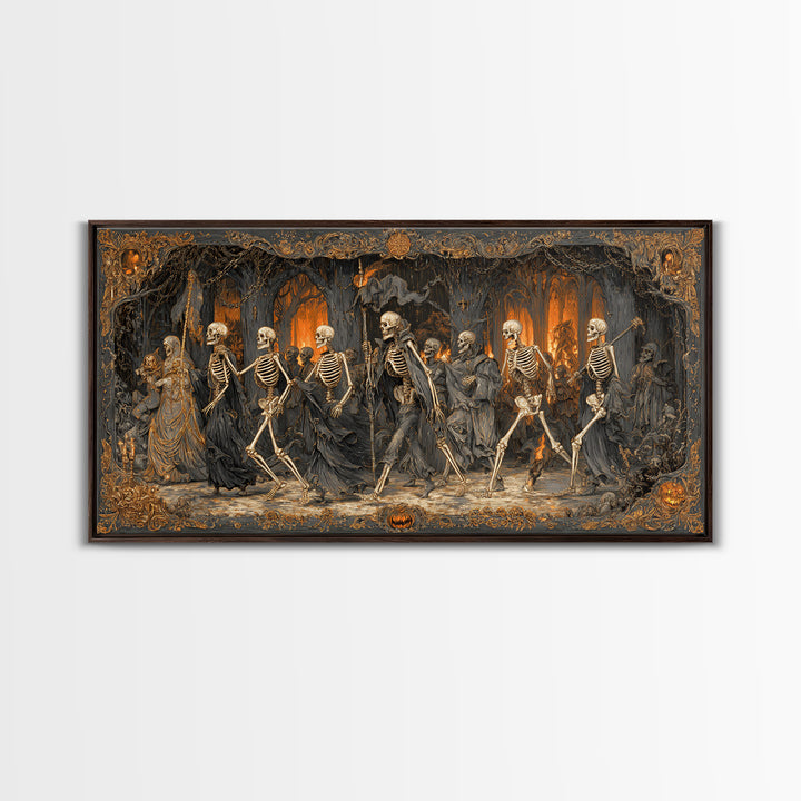 Medieval Danse Macabre, Wide Panoramic Art, Dark Fantasy Wall Art, Canvas Print, Halloween Wall Decor, Gothic Home Decor, Halloween Wall Art