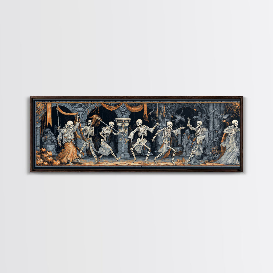 Medieval Danse Macabre, Extra Wide Wall Art, Spooky Home Decor, Canvas Print, Halloween Wall Decor, Gothic Home Decor