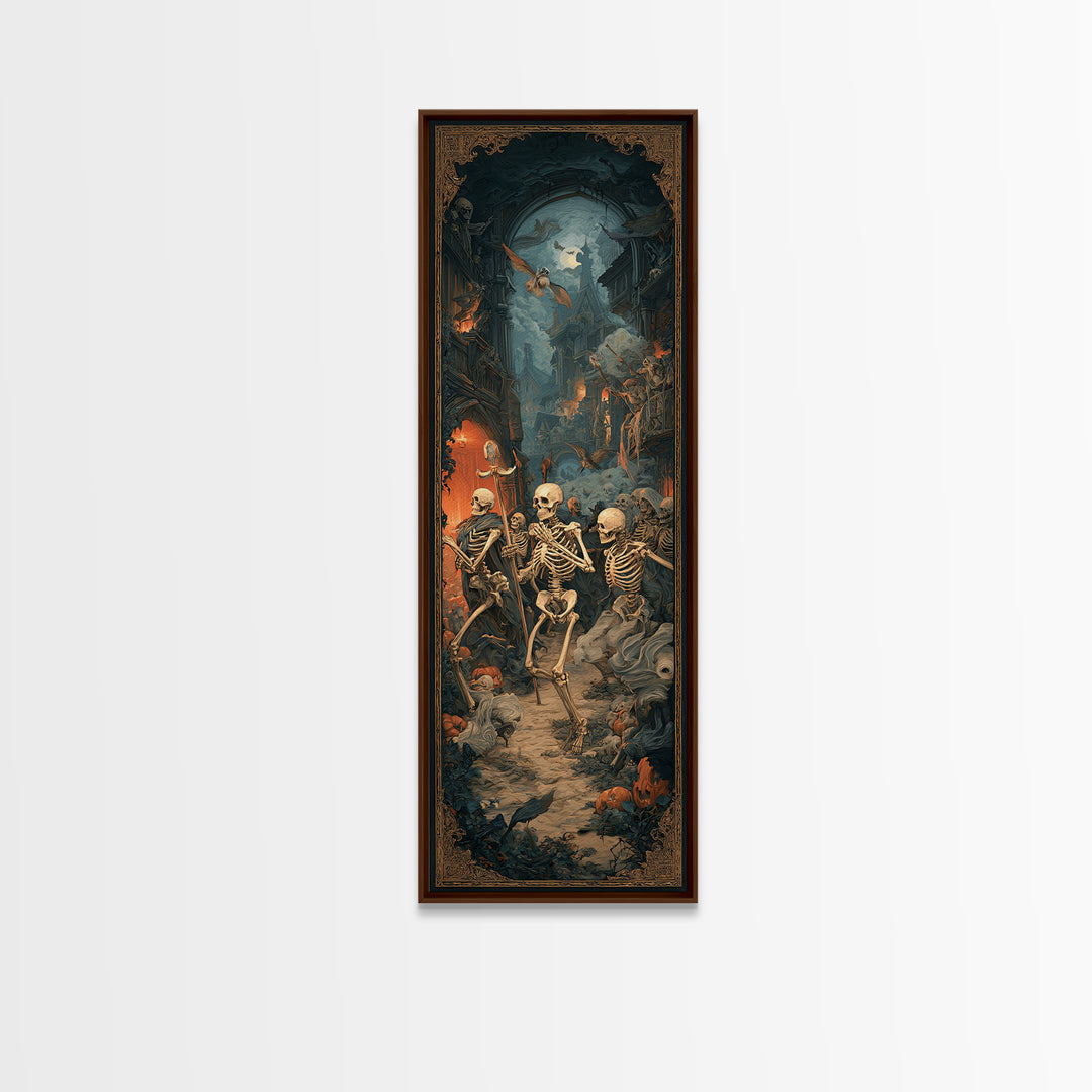 Medieval Danse Macabre, Tall Narrow Wall Art, Dark Fantasy Wall Art, Canvas Print, Halloween Wall Decor, Gothic Home Decor, Horror Wall Art