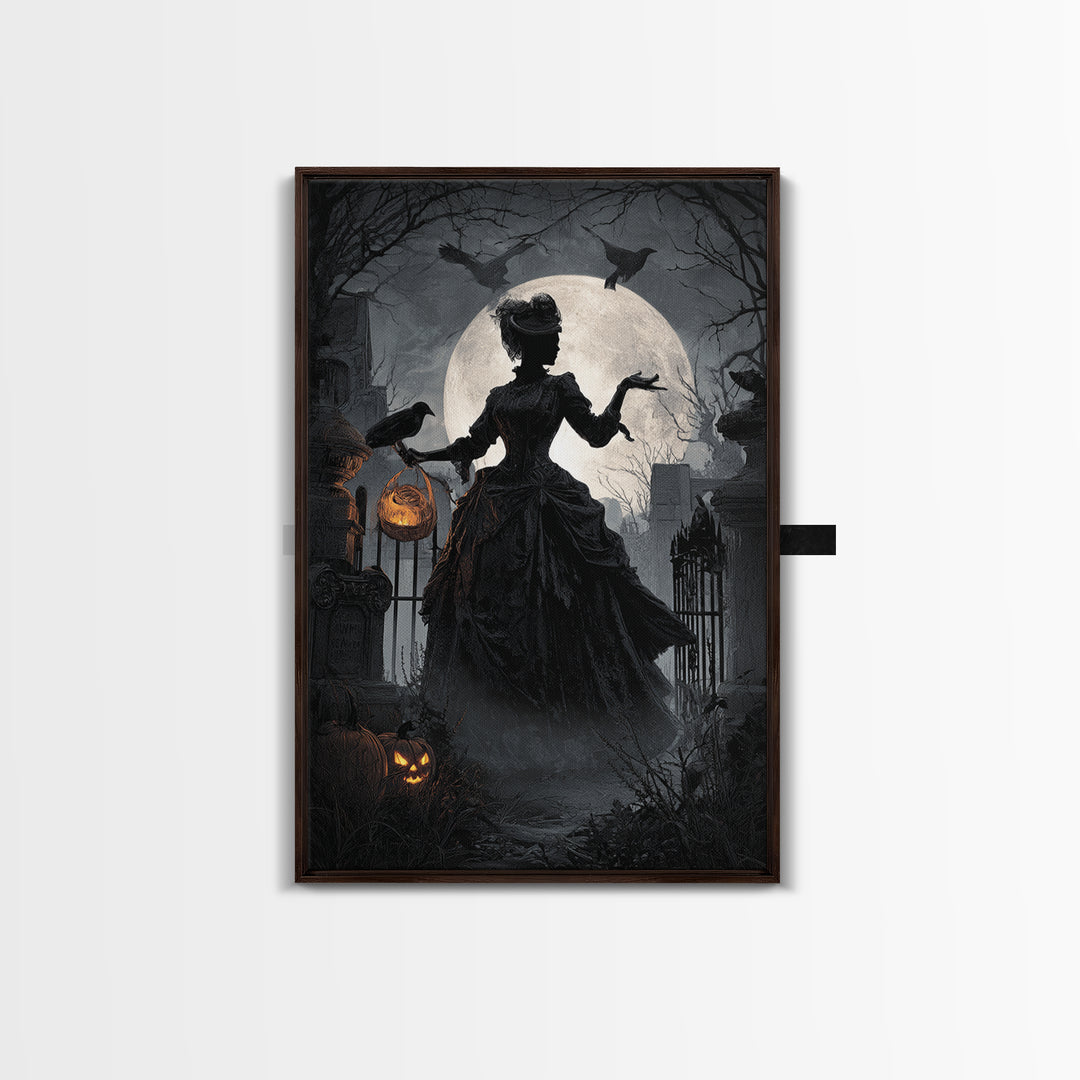 1950s Halloween Nostalgia, Vertical Wall Art, Haunted Gothic Art, Framed Canvas Print, Halloween Wall Decor, Gothic Home Decor