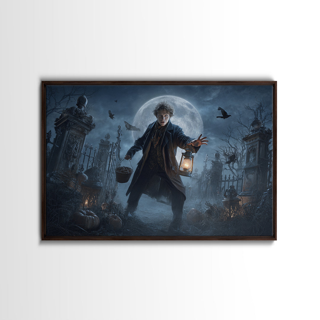1950s Halloween Nostalgia, Landscape Wall Art, Haunted Gothic Art, Framed Canvas Print, Halloween Wall Decor, Gothic Home Decor
