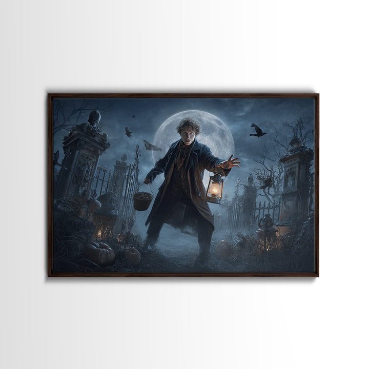 1950s Halloween Nostalgia, Landscape Wall Art, Haunted Gothic Art, Framed Canvas Print, Halloween Wall Decor, Gothic Home Decor