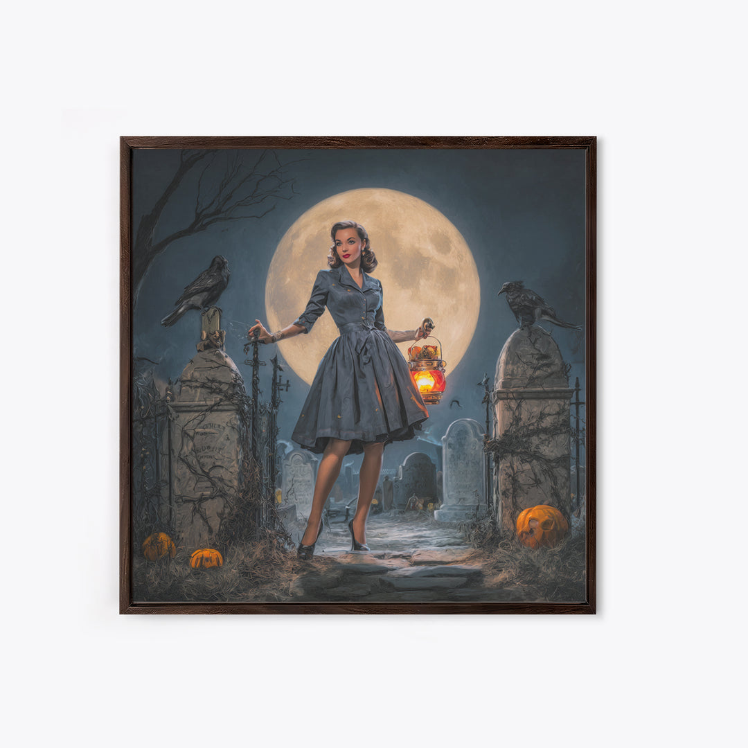 1950s Halloween Nostalgia, Square Wall Art, Dark Fantasy Wall Art, Canvas Print, Halloween Wall Decor, Gothic Home Decor, Horror Wall Art