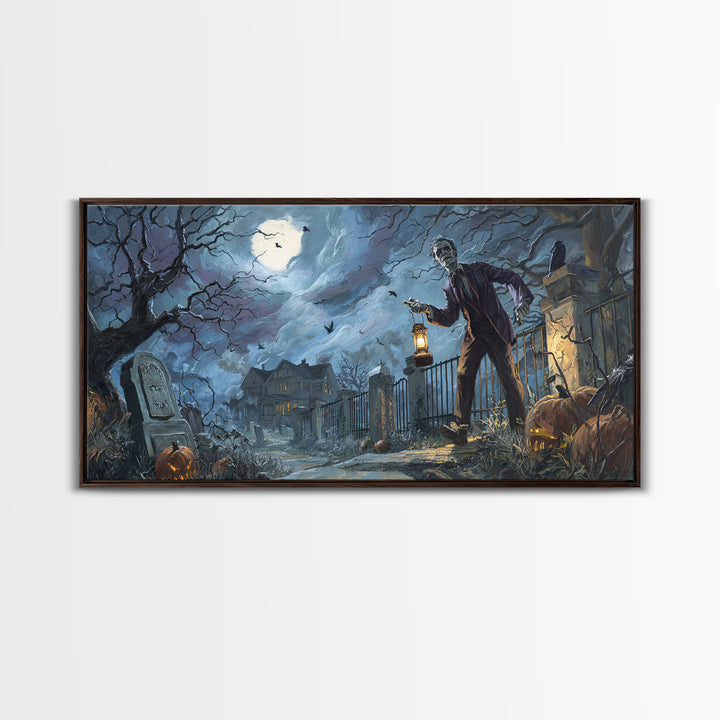 1950s Halloween Nostalgia, Wide Panoramic Art, Dark Fantasy Wall Art, Canvas Print, Halloween Wall Decor, Gothic Home Decor