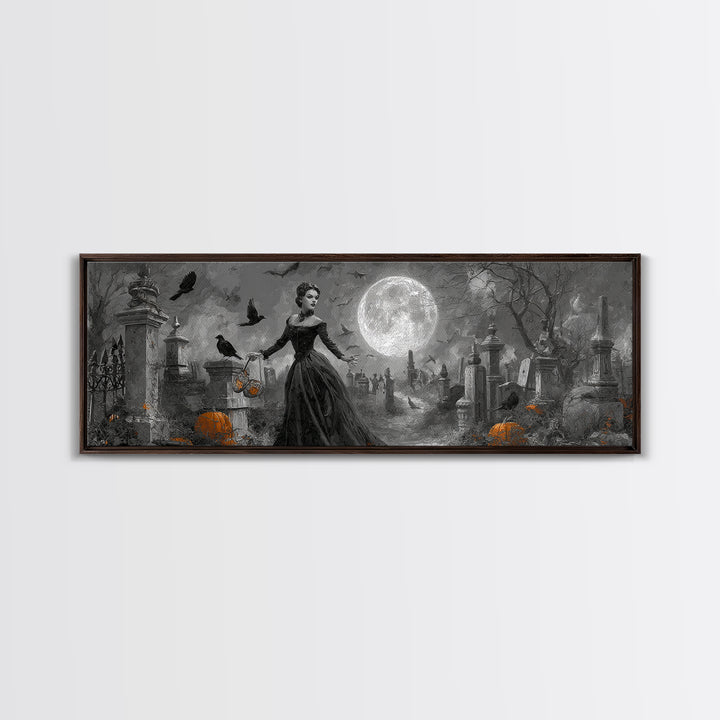 1950s Halloween Nostalgia, Extra Wide Wall Art, Spooky Home Decor, Canvas Print, Halloween Wall Decor, Gothic Home Decor, Spooky Wall Decor