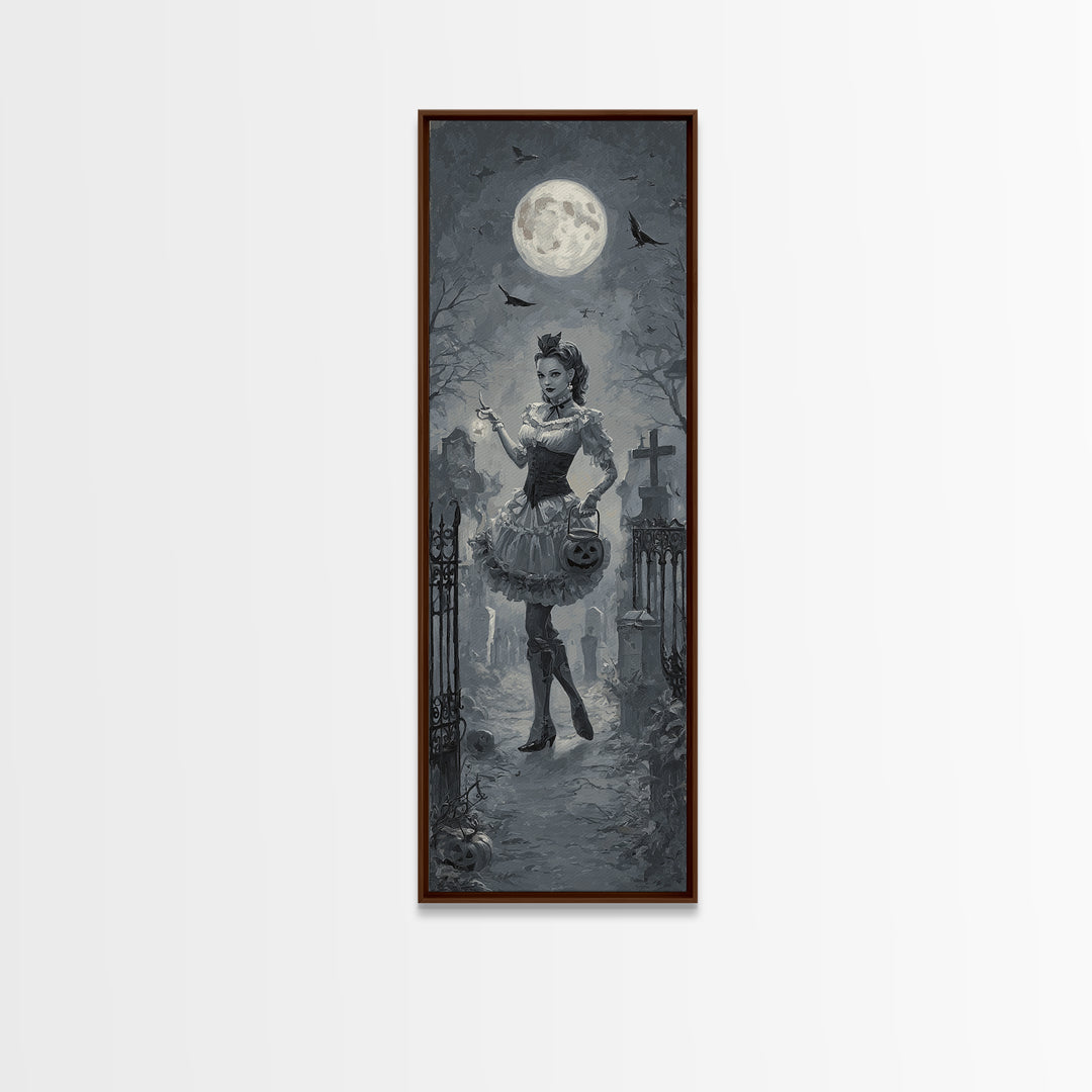 1950s Halloween Nostalgia, Tall Narrow Wall Art, Spooky Home Decor, Canvas Print, Halloween Wall Decor, Gothic Home Decor, Horror Wall Art