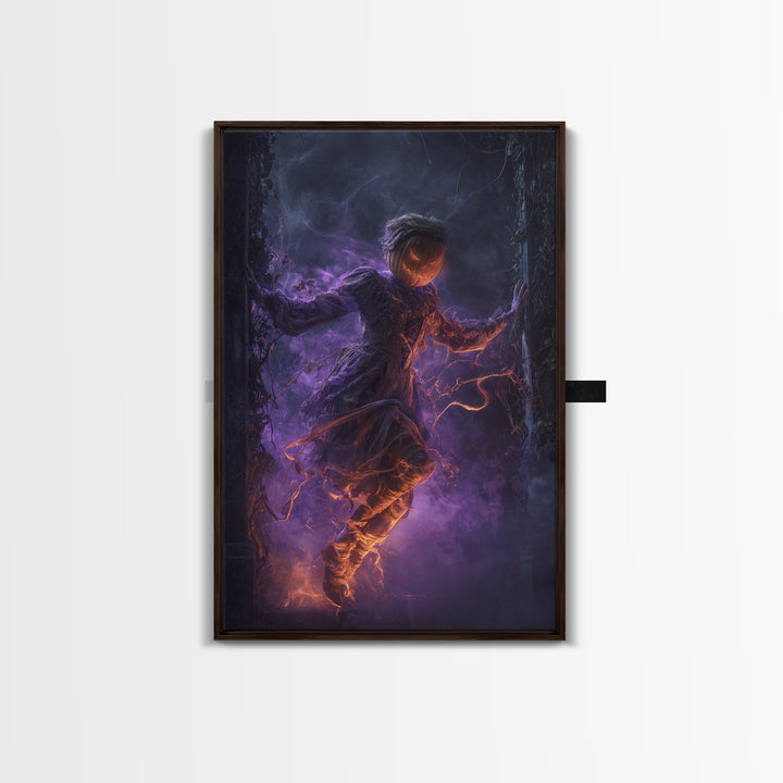 1980s Neon Horror, Vertical Wall Art, Haunted Gothic Art, Framed Canvas Print, Halloween Wall Decor, Gothic Home Decor, Halloween Wall Art