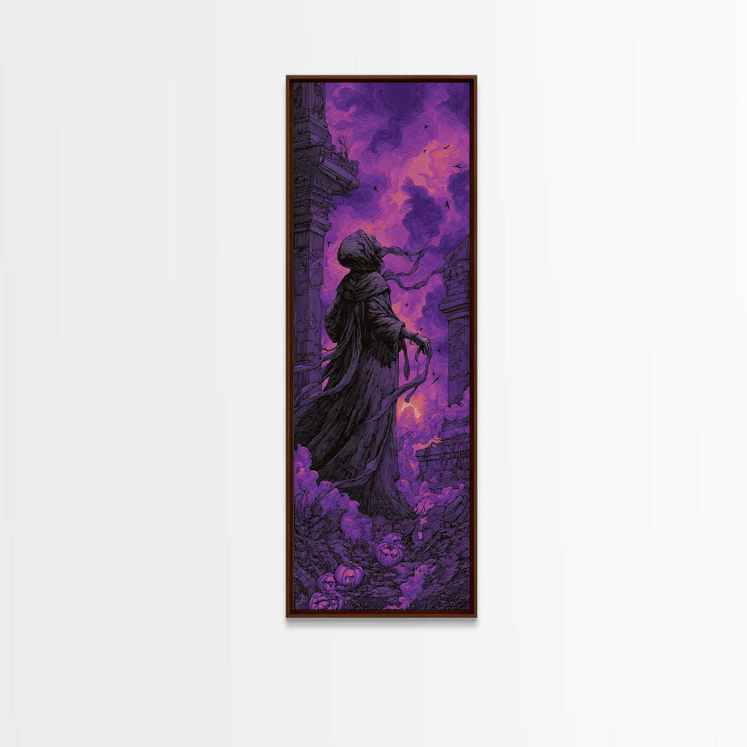 1980s Neon Horror, Tall Narrow Wall Art, Spooky Home Decor, Canvas Print, Halloween Wall Decor, Gothic Home Decor, Halloween Decor