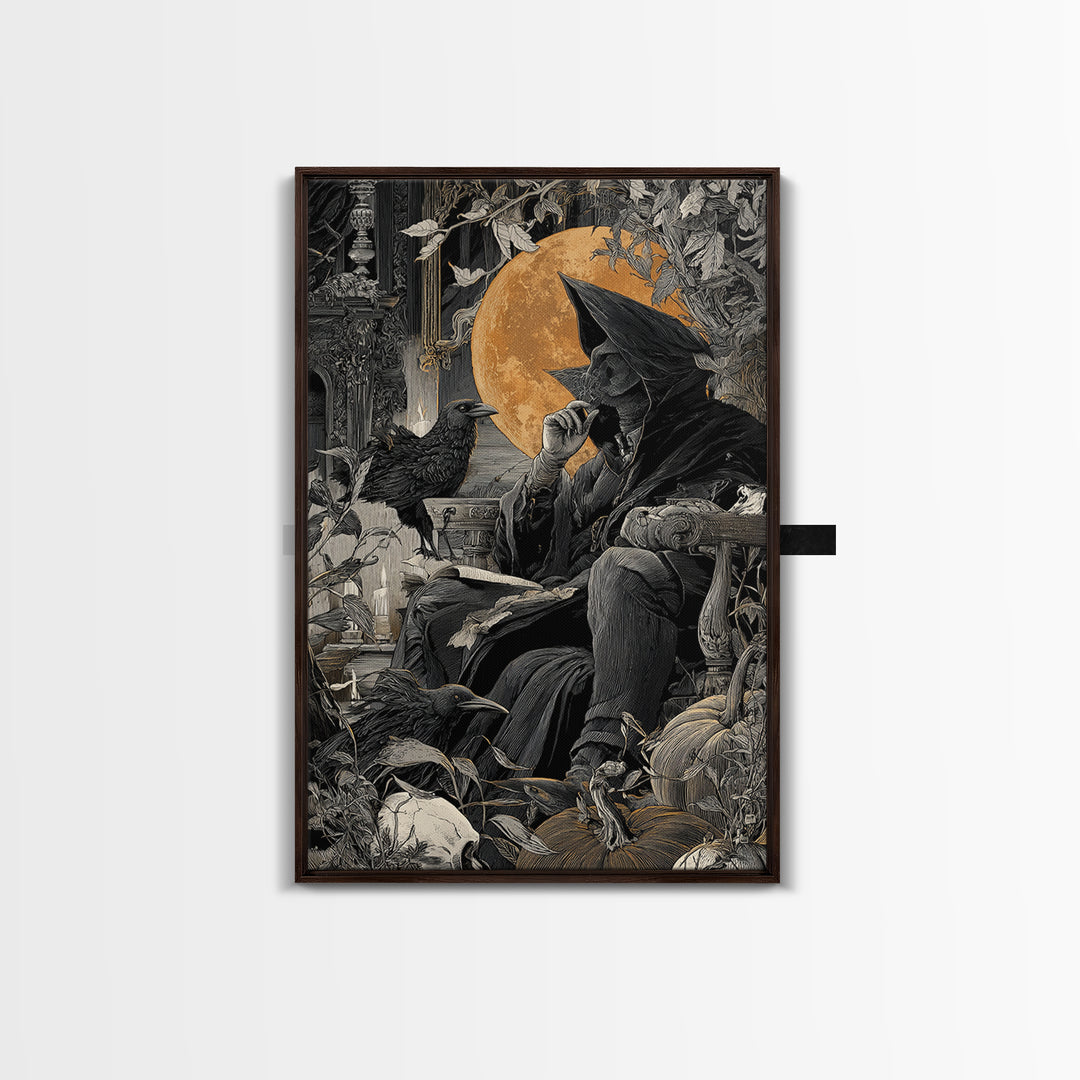 Dark Academia Halloween, Vertical Wall Art, Macabre Wall Art, Framed Canvas Print, Halloween Wall Decor, Gothic Home Decor, Dark Fantasy Art