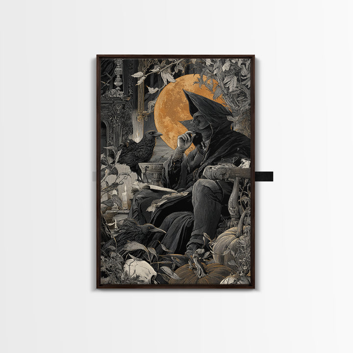 Dark Academia Halloween, Vertical Wall Art, Macabre Wall Art, Framed Canvas Print, Halloween Wall Decor, Gothic Home Decor, Dark Fantasy Art