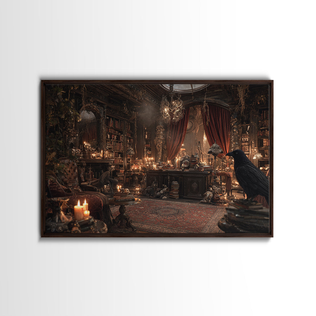 Dark Academia Halloween, Landscape Wall Art, Haunted Gothic Art, Framed Canvas Print, Halloween Wall Decor, Gothic Home Decor