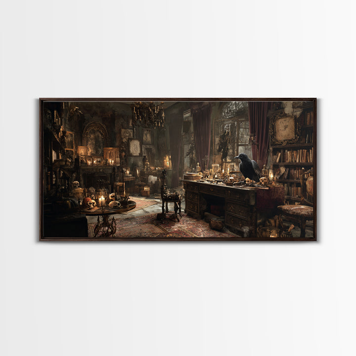 Dark Academia Halloween, Wide Panoramic Art, Dark Fantasy Wall Art, Canvas Print, Halloween Wall Decor, Gothic Home Decor, Horror Wall Art