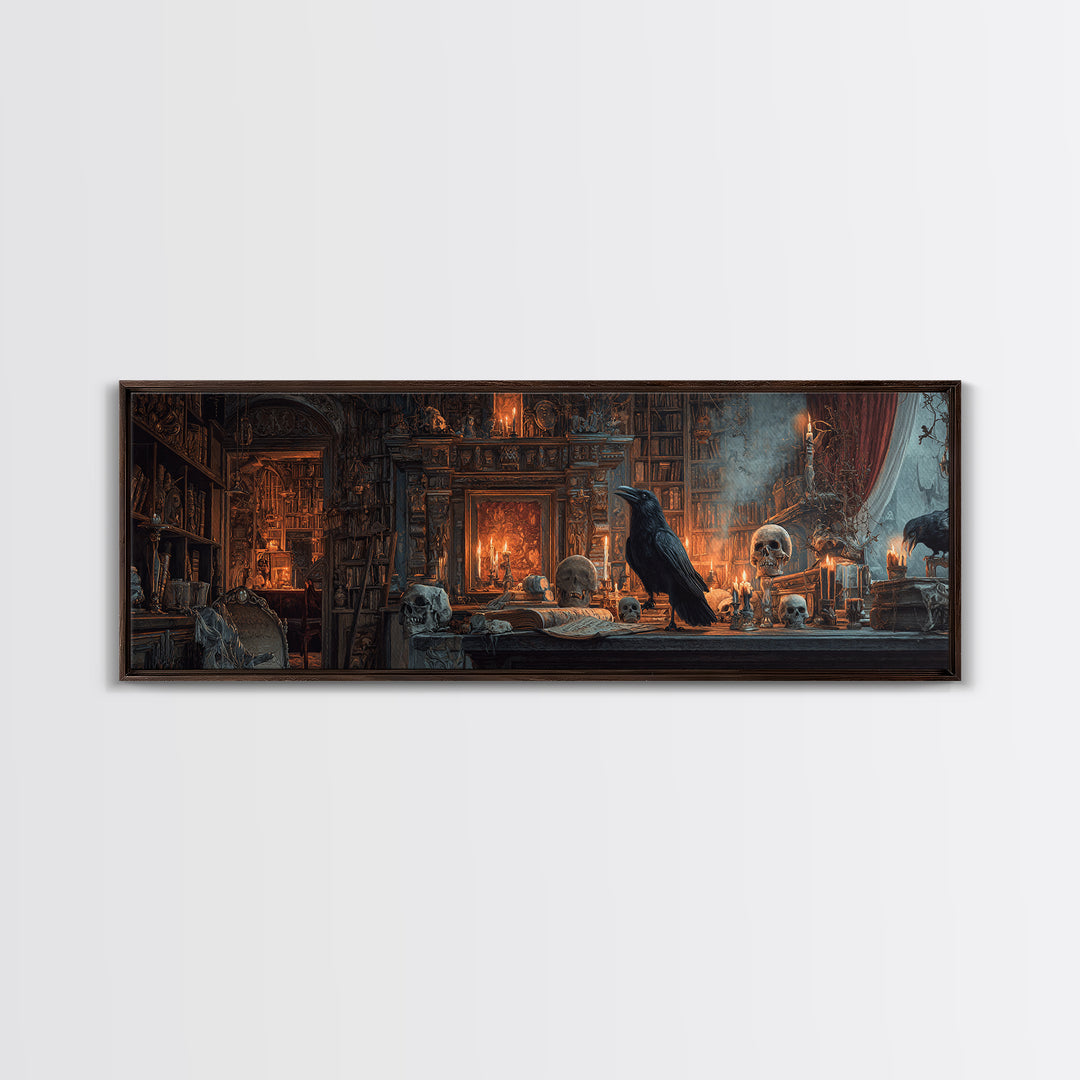 Dark Academia Halloween, Extra Wide Wall Art, Haunted Gothic Art, Framed Canvas Print, Halloween Wall Decor, Gothic Home Decor